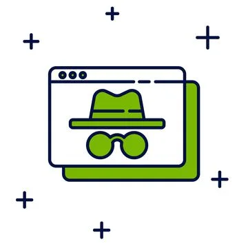 Filled outline Browser incognito window icon isolated on white background Stock Illustration