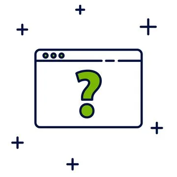 Filled outline Browser with question mark icon isolated on white background Illustrazione stock