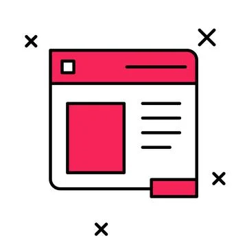 Filled outline Browser window icon isolated on white background. Vector Illustrazione stock