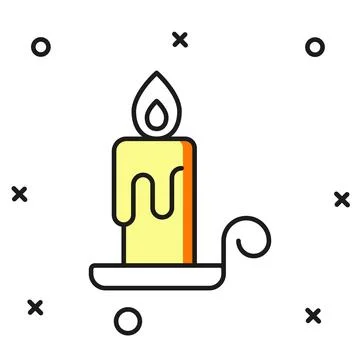 Filled outline Burning candle in candlestick icon isolated on white backgro.. Stock Illustration