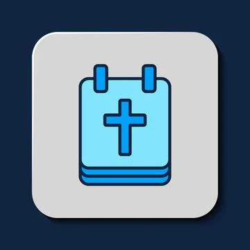 Filled outline Calendar with Easter icon isolated on blue background. Spring  Ilustración de archivo