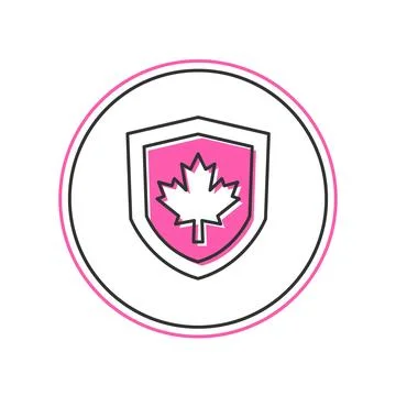 Filled outline Canada flag on shield icon isolated on white background.  Vect Stock Illustration