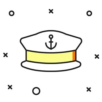 Filled outline Captain hat icon isolated on white background. Flat filled o.. Stock Illustration