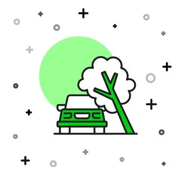 Filled outline Car damaged by fallen tree icon isolated on white background Stock Illustration