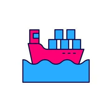 Filled outline Cargo ship with boxes delivery service icon isolated on white  イラスト素材