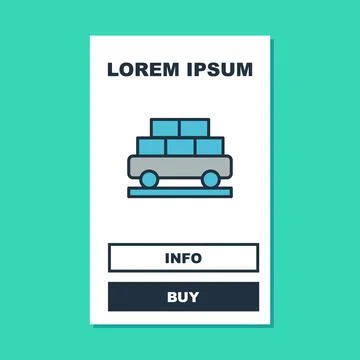 Filled outline Cargo train wagon icon isolated on turquoise background. Full Stock Illustration