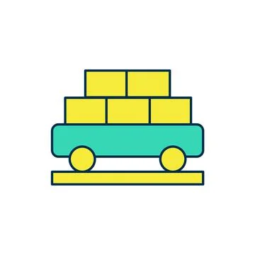 Filled outline Cargo train wagon icon isolated on white background. Full freight Stock Illustration
