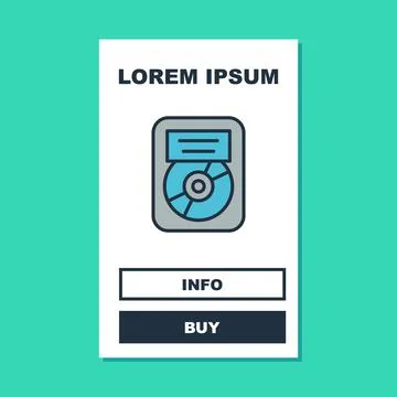 Filled outline CD disk award in frame icon isolated on turquoise background Stock Illustration