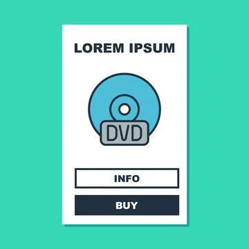 Filled outline CD or DVD disk icon isolated on turquoise background. Compact Stock Illustration
