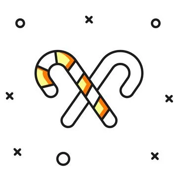 Filled outline Christmas candy cane with stripes icon isolated on white bac.. Stock Illustration