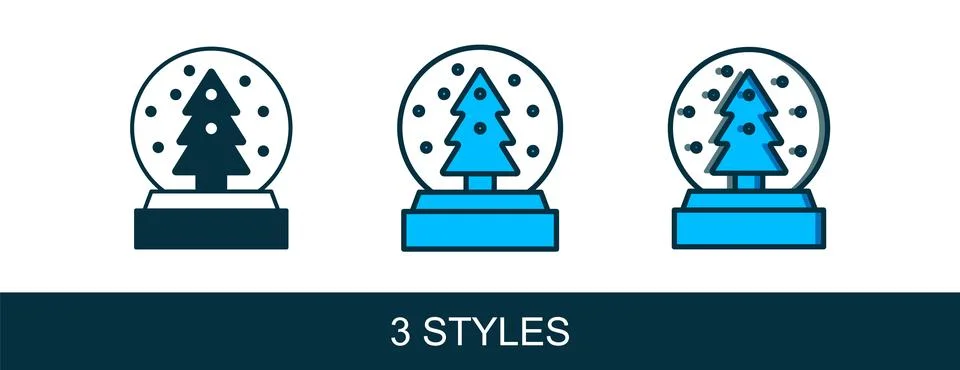 Filled outline Christmas snow globe with fallen snow and christmas tree ico.. Stock Illustration
