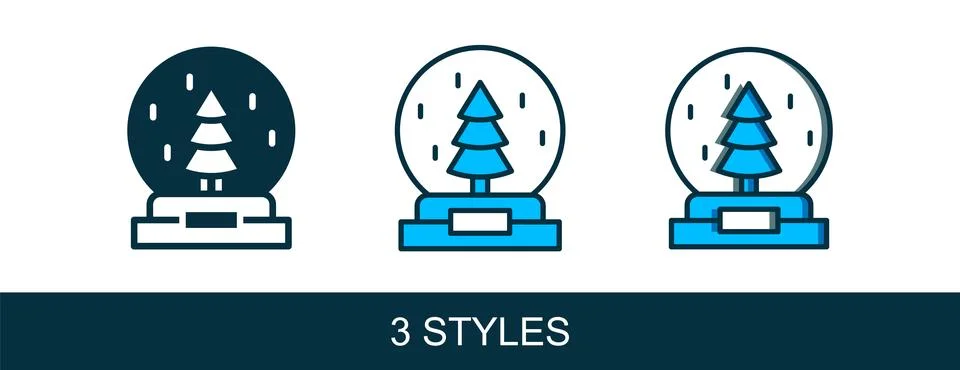 Filled outline Christmas snow globe with fallen snow and christmas tree ico.. Stock Illustration