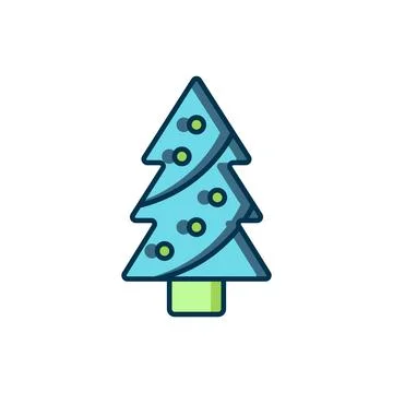Filled outline Christmas tree with decorations icon isolated on white backg.. Stock Illustration