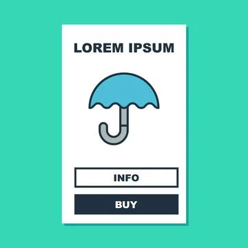 Filled outline Classic elegant opened umbrella icon isolated on turquoise Illustrazione stock