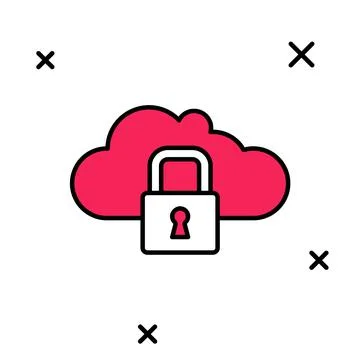 Filled outline Cloud computing lock icon isolated on white background. Security Stock Illustration