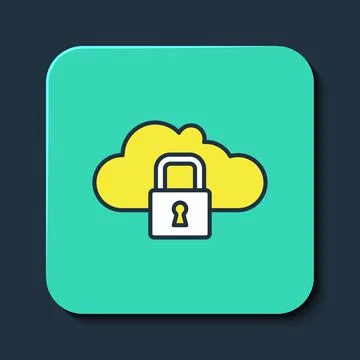 Filled outline Cloud computing lock icon isolated on blue background. Security 스톡 일러스트