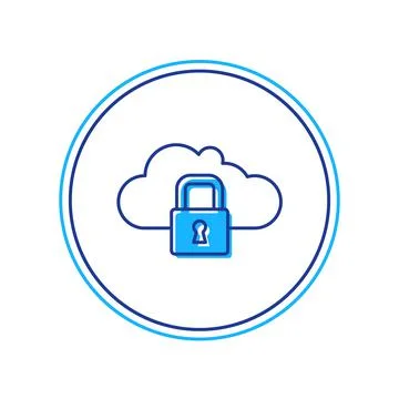 Filled outline Cloud computing lock icon isolated on white background. Security Illustrazione stock