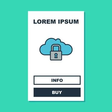 Filled outline Cloud computing lock icon isolated on turquoise background Illustrazione stock