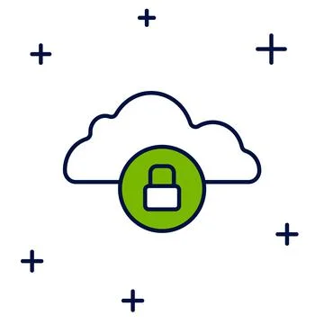 Filled outline Cloud computing lock icon isolated on white background. Securi Stock Illustration
