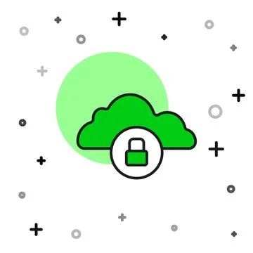 Filled outline Cloud computing lock icon isolated on white background. Security Illustrazione stock