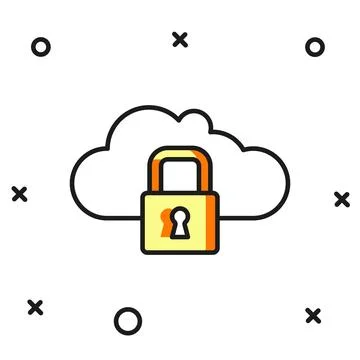 Filled outline Cloud computing lock icon isolated on white background. Secu.. Illustrazione stock