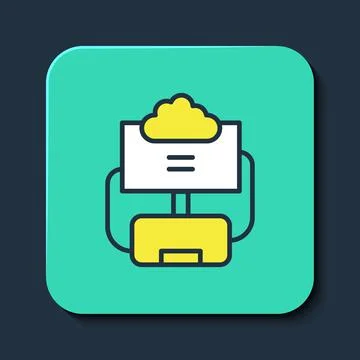 Filled outline Cloud database icon isolated on blue background. Cloud computing Illustrazione stock