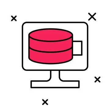 Filled outline Cloud database icon isolated on white background. Cloud computing Illustrazione stock