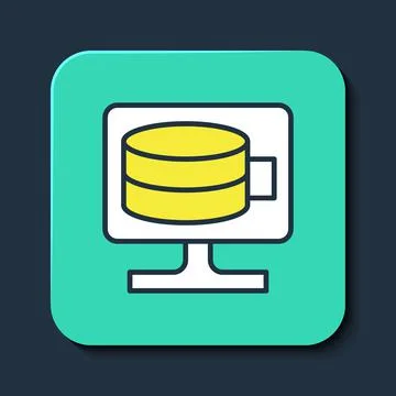 Filled outline Cloud database icon isolated on blue background. Cloud computing Illustrazione stock