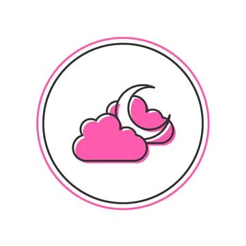 Filled outline Cloud with moon icon isolated on white background. Cloudy night イラスト素材
