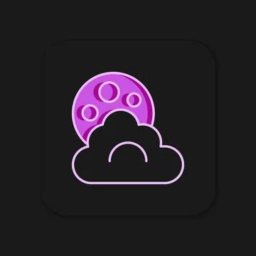 Filled outline Cloud with moon icon isolated on black background. Cloudy ni.. Stock Illustration
