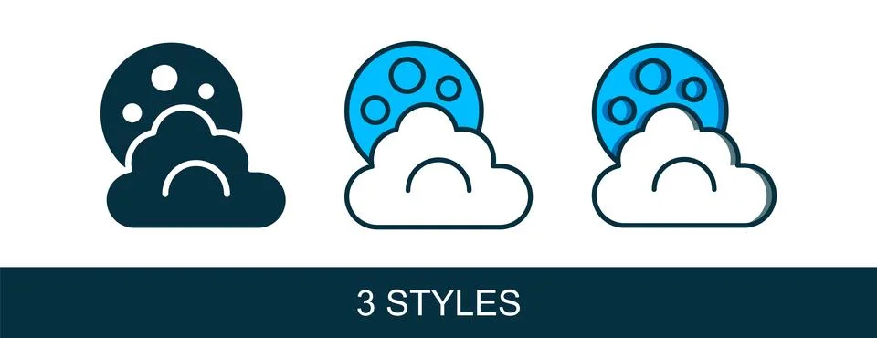 Filled outline Cloud with moon icon isolated on white background. Cloudy ni.. Stock Illustration
