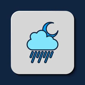 Filled outline Cloud with rain and moon icon isolated on blue background. Rain 스톡 일러스트