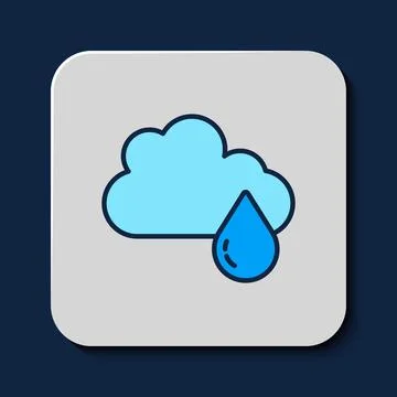 Filled outline Cloud with rain icon isolated on blue background. Rain cloud Stock Illustration