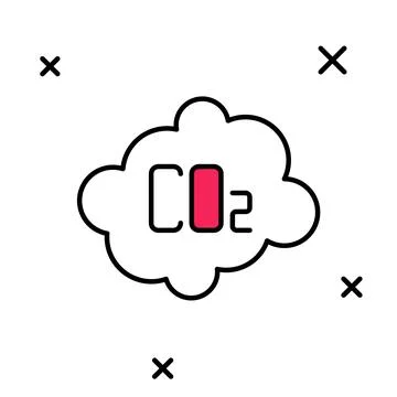 Filled outline CO2 emissions in cloud icon isolated on white background. Carbon イラスト素材