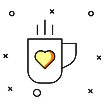 Filled outline Coffee cup and heart icon isolated on white background. Coup.. Stock Illustration