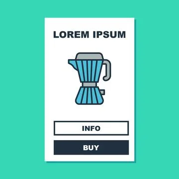 Filled outline Coffee maker moca pot icon isolated on turquoise background Stock Illustration