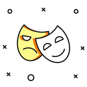 Filled outline Comedy and tragedy theatrical masks icon isolated on white b.. Stock Illustration