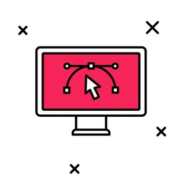 Filled outline Computer display with vector design program icon isolated on.. Stock Illustration
