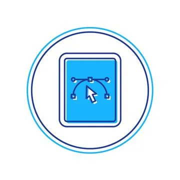 Filled outline Computer display with vector design program icon isolated on.. Stock Illustration