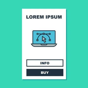 Filled outline Computer display with vector design program icon isolated on.. Stock Illustration