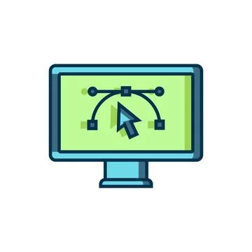 Filled outline Computer display with vector design program icon isolated on.. Illustrazione stock