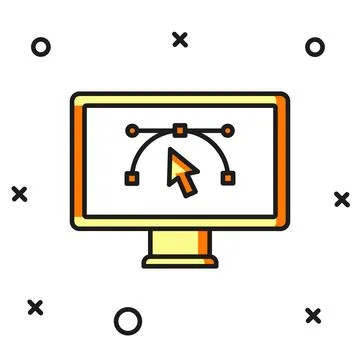 Filled outline Computer display with vector design program icon isolated on.. Stock Illustration