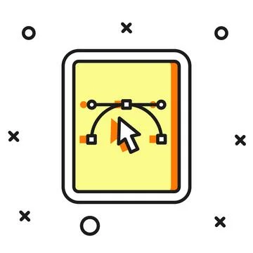 Filled outline Computer display with vector design program icon isolated on.. Illustrazione stock