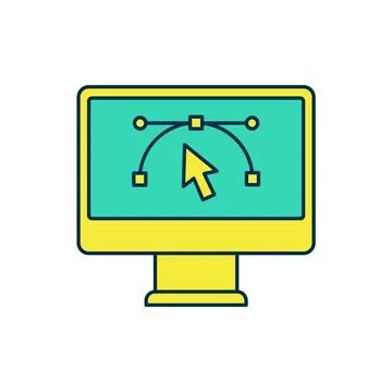 Filled outline Computer display with vector design program icon isolated on.. Stock Illustration