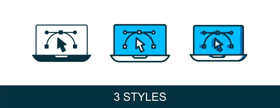 Filled outline Computer display with vector design program icon isolated on.. Stock Illustration