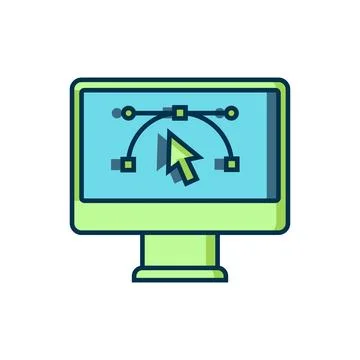 Filled outline Computer display with vector design program icon isolated on.. Illustrazione stock