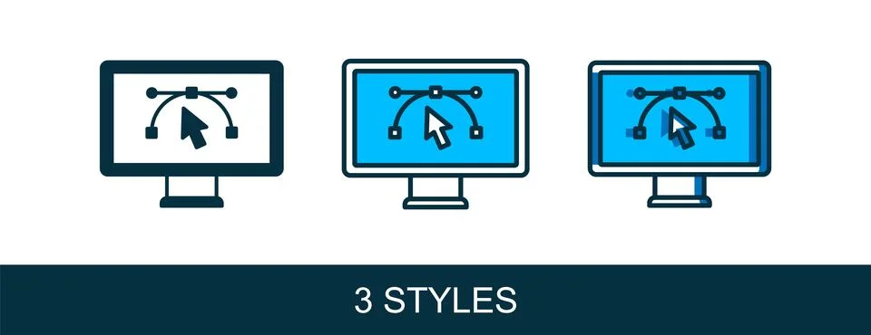 Filled outline Computer display with vector design program icon isolated on.. Stock Illustration