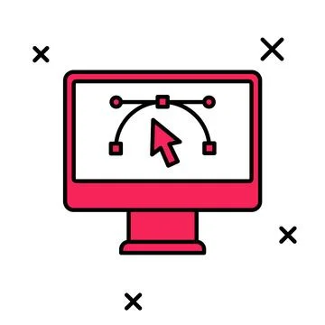 Filled outline Computer display with vector design program icon isolated on.. イラスト素材