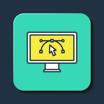 Filled outline Computer display with vector design program icon isolated on.. 库存插图