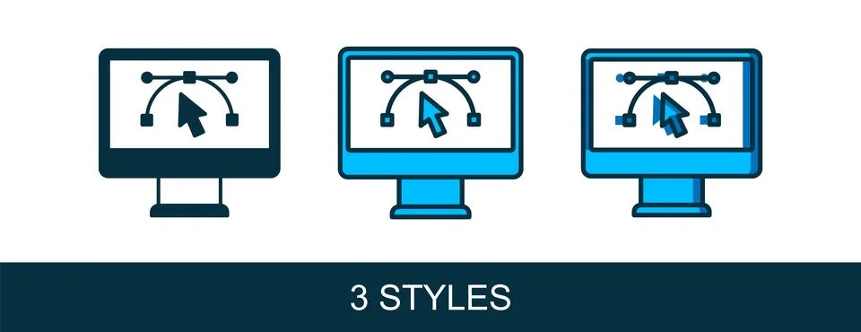 Filled outline Computer display with vector design program icon isolated on.. Stockillustratie